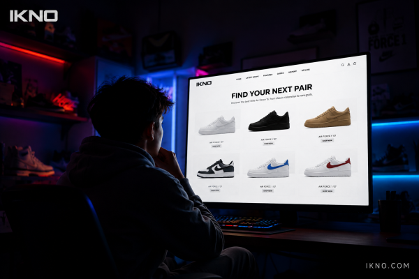 Sneaker fan browsing Air Force 1s on a monitor