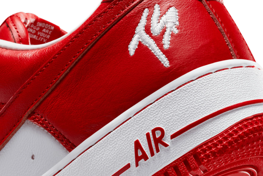 Terror Squad Air Force 1 University Red and White heel with TS and JC embroidery