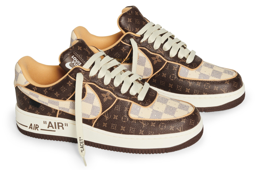 Brown Louis Vuitton and Nike Air Force 1 pair