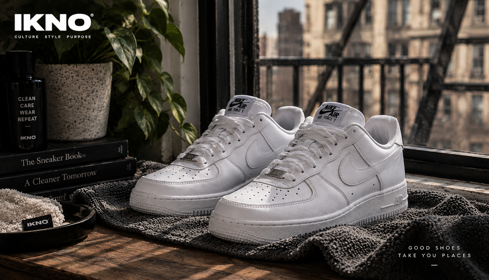 White Nike Air Force 1s air-drying naturally after cleaning
