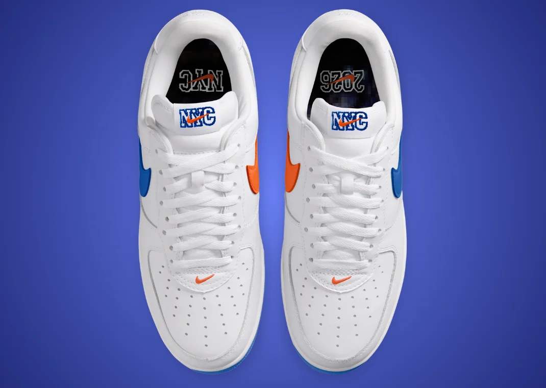 Nike Air Force 1 ’01 NYC — white, Brilliant Orange and Rush Blue