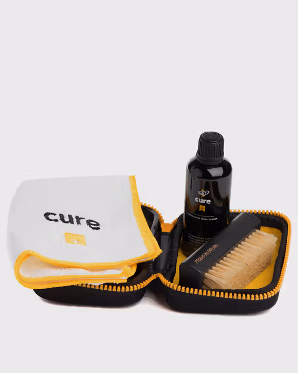 Crep Protect Cure kit with cleaning solution, brush and microfiber cloth