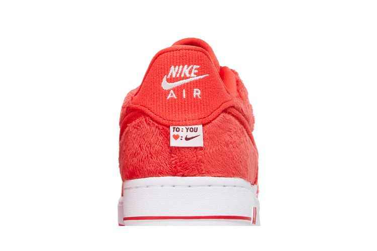 Heel detail of Nike Air Force 1 Low Valentine’s Day Fleece GS showing Nike Air embroidery and the To You heart label