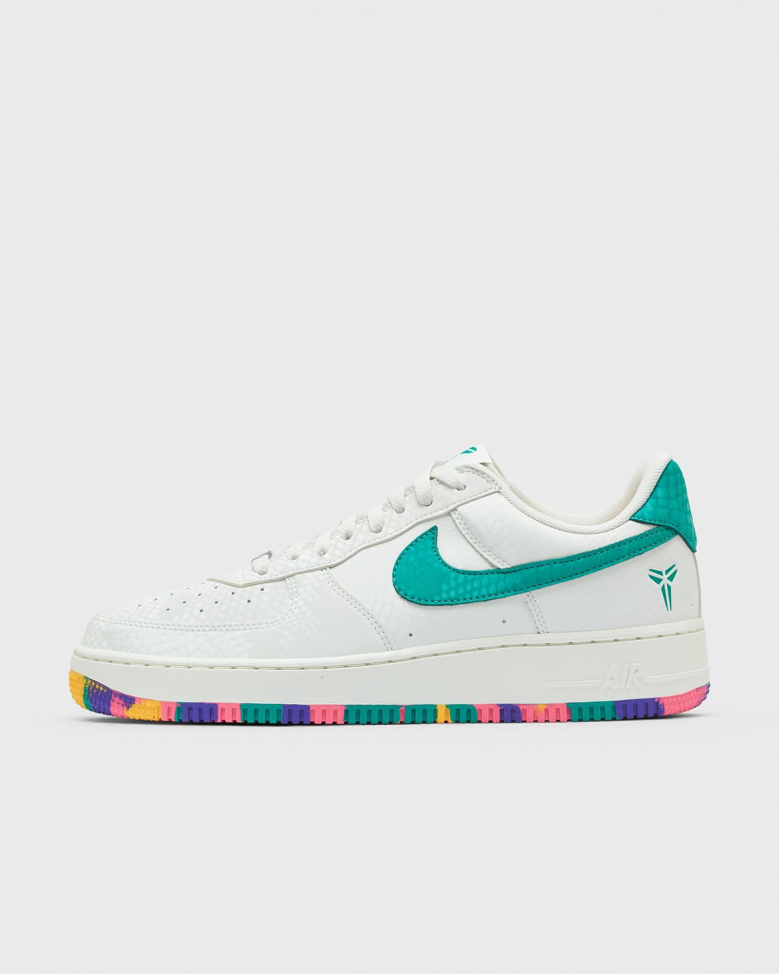 Nike Kobe Air Force 1 Low Sail with emerald green accents and multicolour outsole IB0018-104
