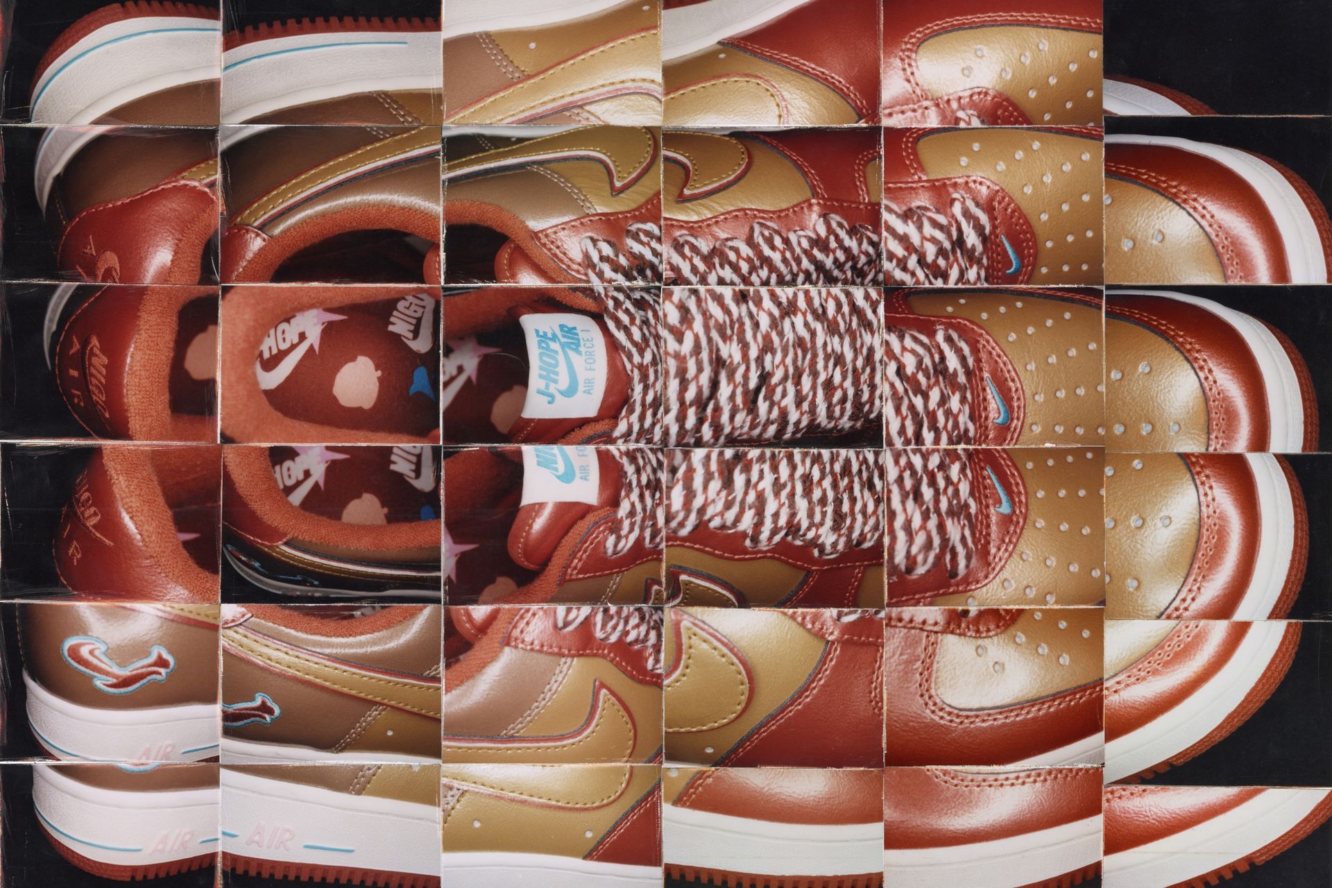 Nike x NIGO x j-hope Air Force 1 in Burnt Sunrise and Metallic Gold